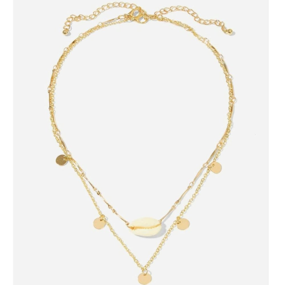 Slim Gold Layered Choker Shell Charm Necklace NWT - Picture 3 of 5